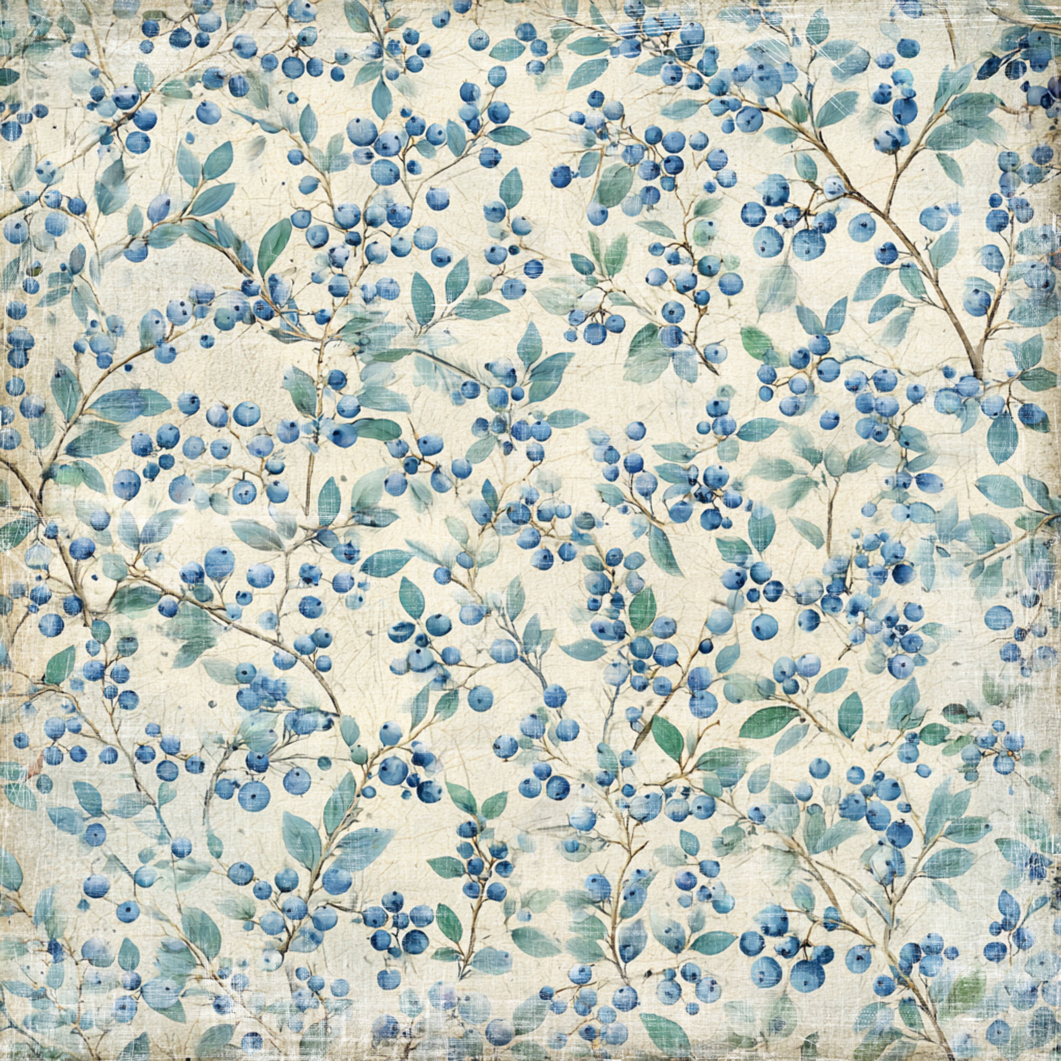 Reprint - Summer Garden Collection - Blue flowers - 12 x 12"