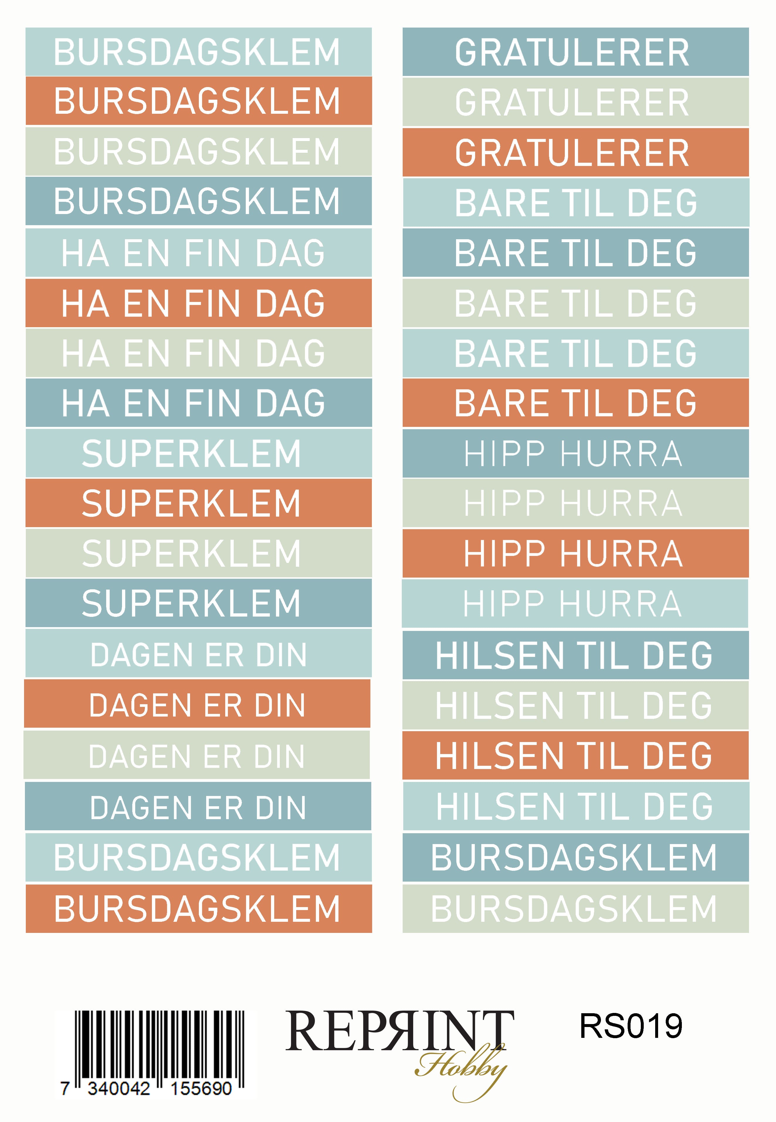 Reprint - The Beach Collection - Text Norsk - Paper Stickers