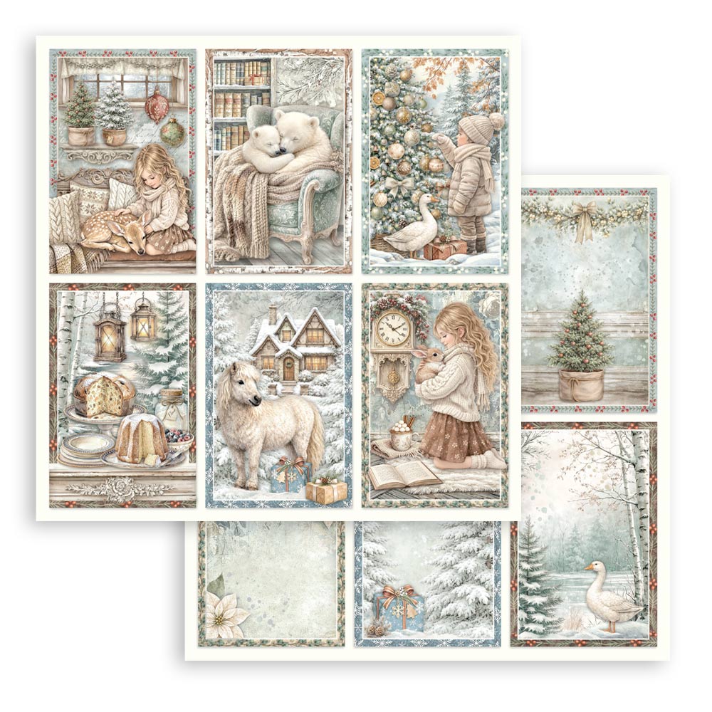 Stamperia - White Christmas - 6 Cards paper - 12 x 12"