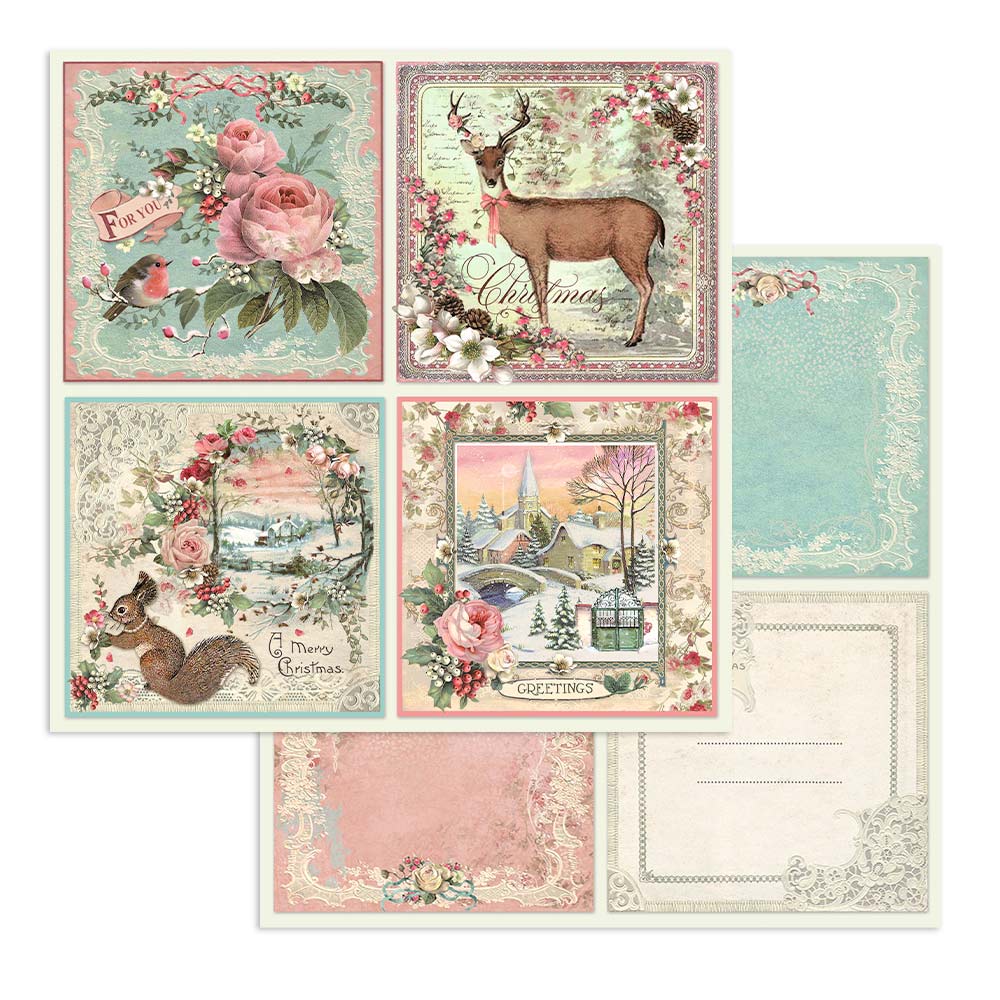 Stamperia  - Pink Christmas - Paper Pad    8 x 8"