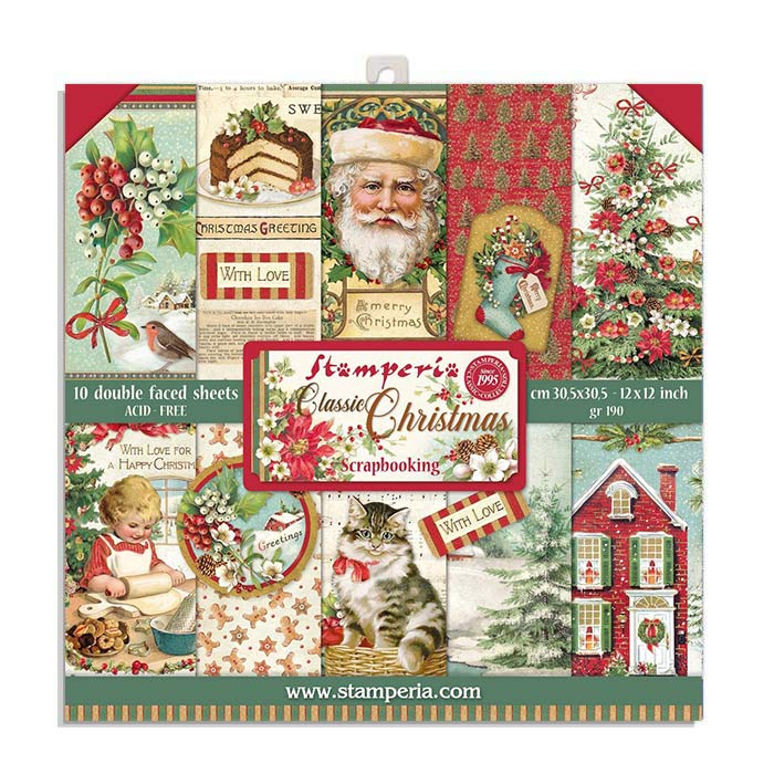 Stamperia  - Classic Christmas - Paper Pad    8 x 8"