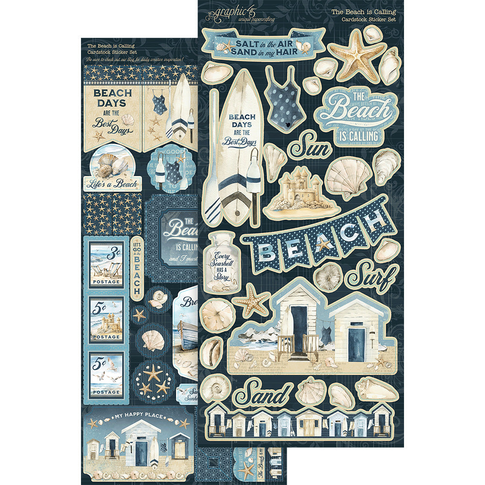 Graphic 45 - The Beach is Calling - Stickers- 12 x 12"