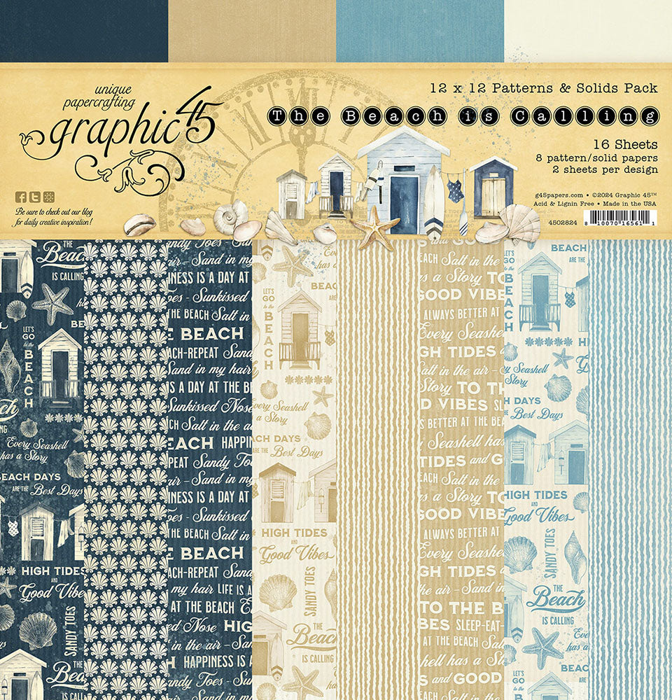 Graphic 45 - The Beach Is Calling - Patterns and Solids Paper Pad 12 x 12"