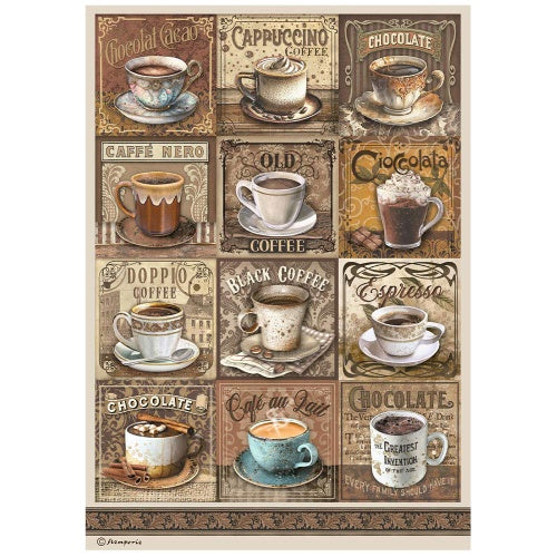 Stamperia - Coffee and chocolate - Tags with cups - Rice Paper A4