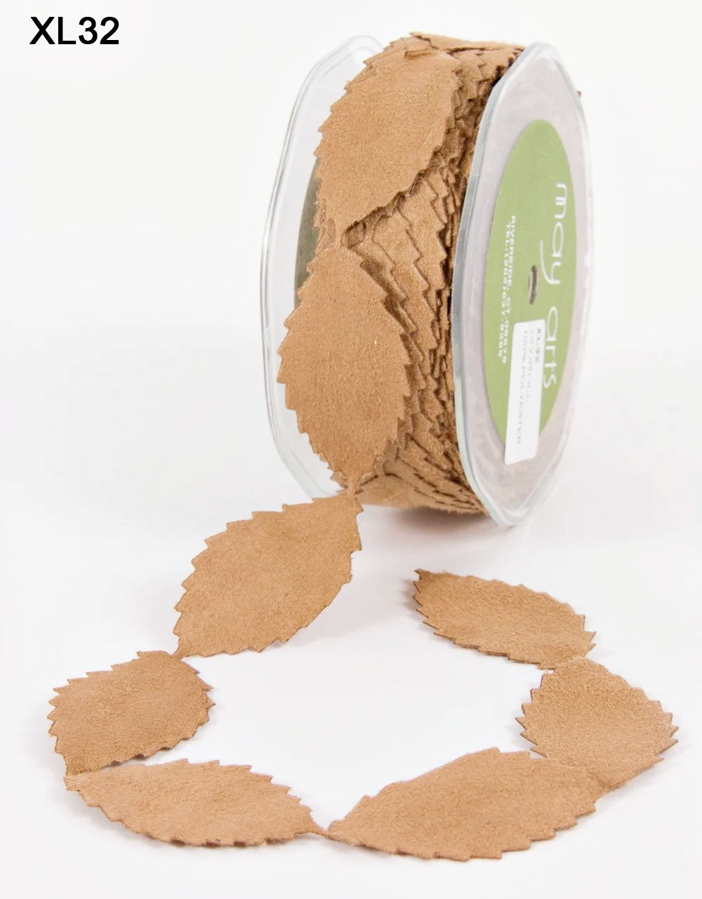 May Arts - Faux Suede Leaves Ribbon with Cut Edge - Light Brown (metervis)