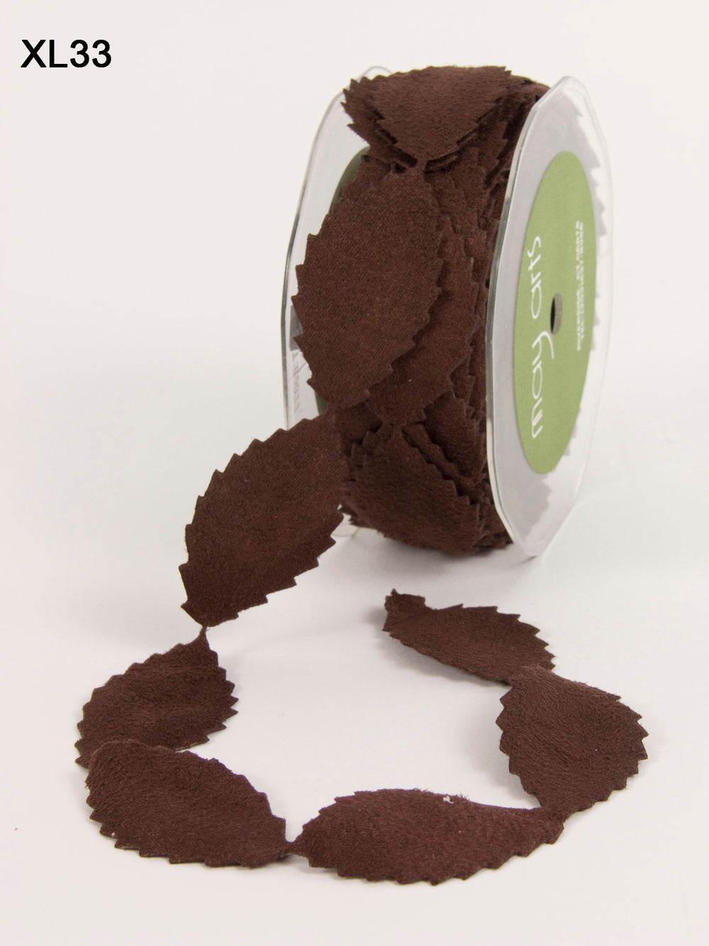 May Arts - Faux Suede Leaves Ribbon with Cut Edge - Brown (metervis)