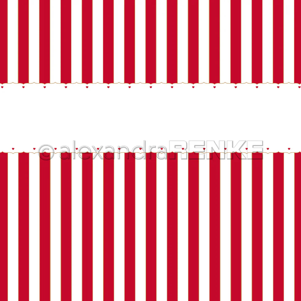 Alexandra Renke - Bookbinding Paper - Hjertekant med striper - Premium Rød 12 x 12"