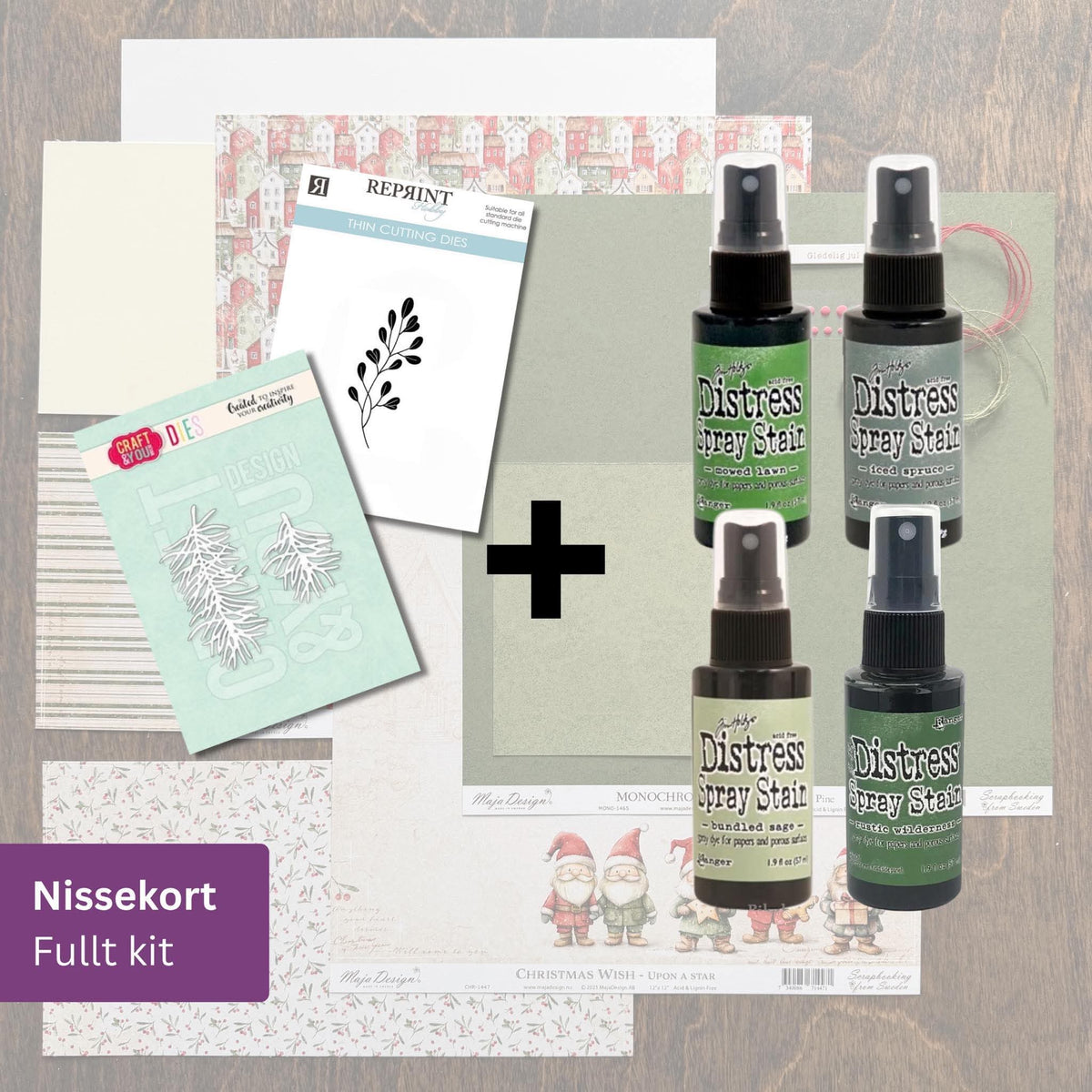 Scrap a long - Jul med Birgit - Nissekort - Fullt kit med 2 dies og 4 sprayer (Utsending starter torsdag 1.oktober)