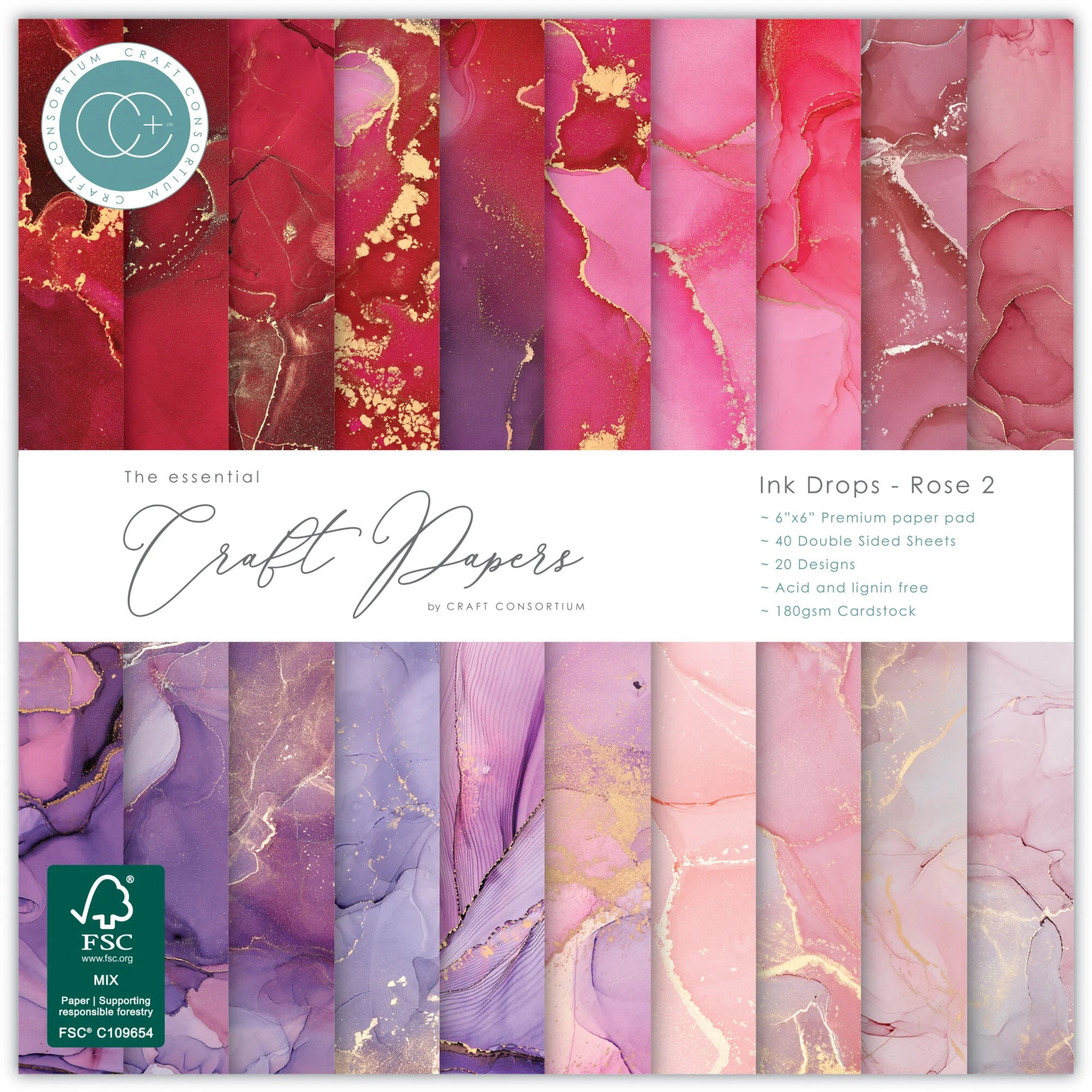 Craft Consortium - Ink Drops Rose 2 - Paper Pad 6 x 6"