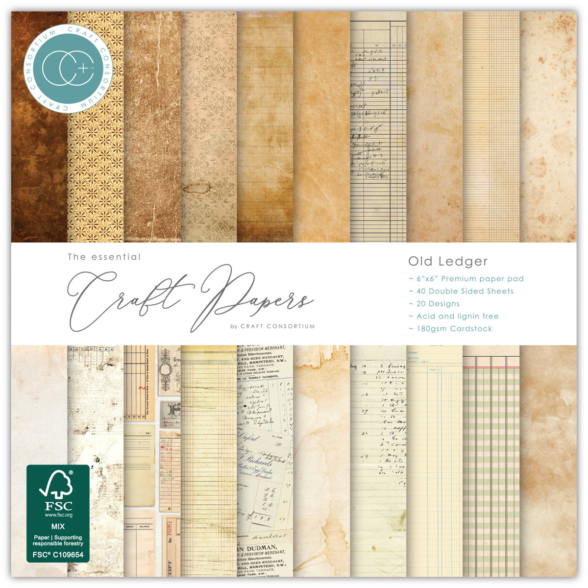 Craft Consortium - Old Ledger - Paper Pad - 12"x12"