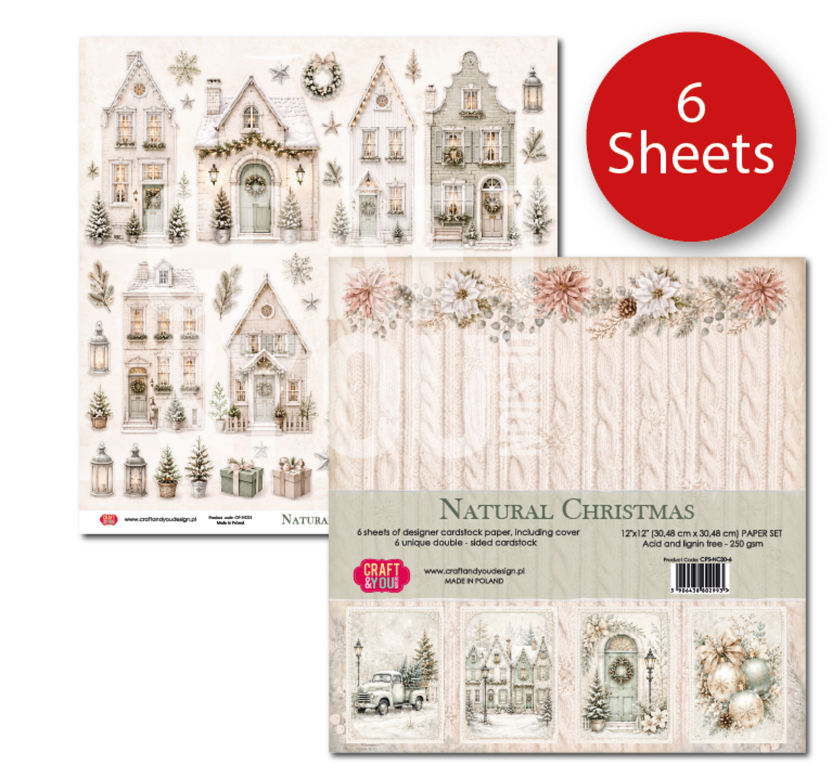 Craft & You - Natural Christmas - Paper Pack 12 x 12" (6 sheet pack)