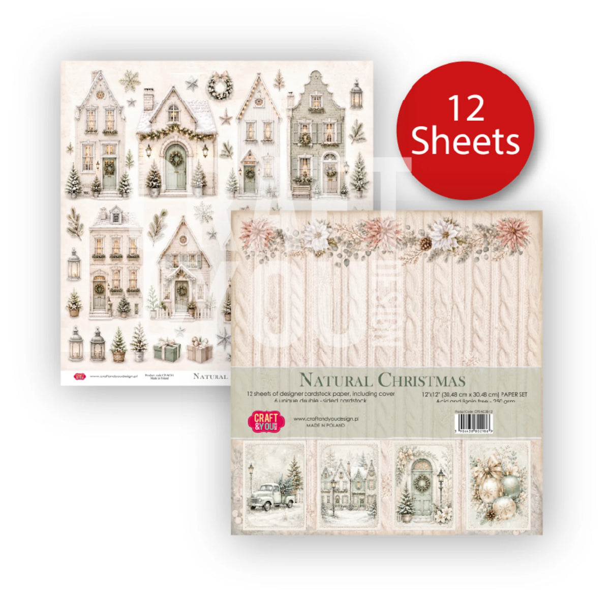 Craft & You - Natural Christmas - Paper Pack 12 x 12" (12 sheet pack)