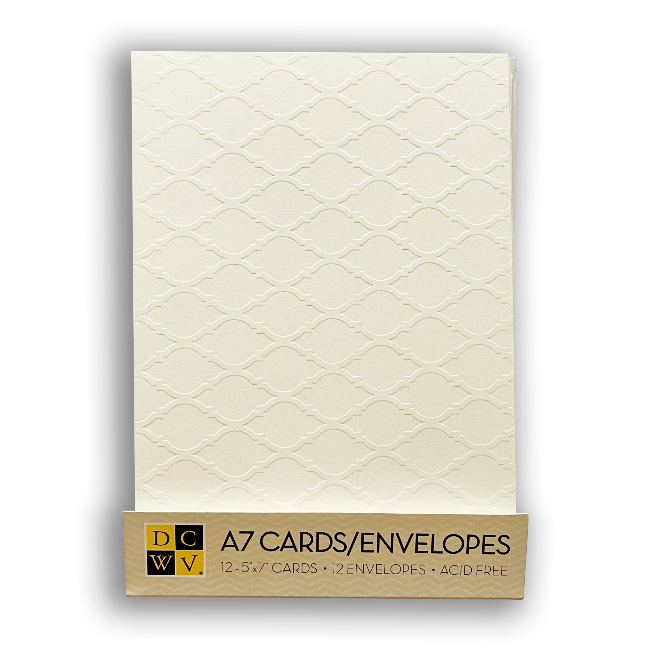 DCWV - Kort og  konvolutter - m/preget mønster - Krem  (12 stk)