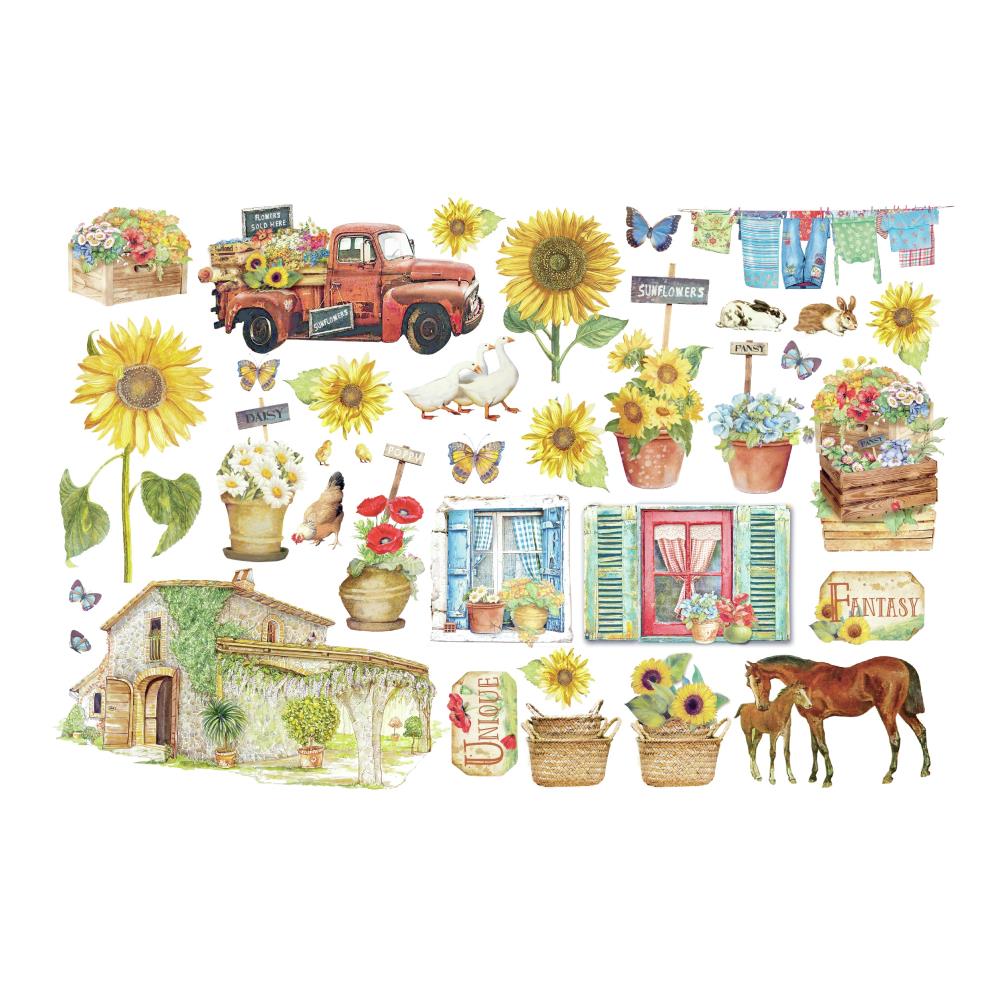 Stamperia - Sunflower Art - Adhesive Ephemera - Elements and Sunflower