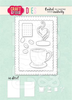 Craft and You - Dies - ATC Frame with a cup of coffee