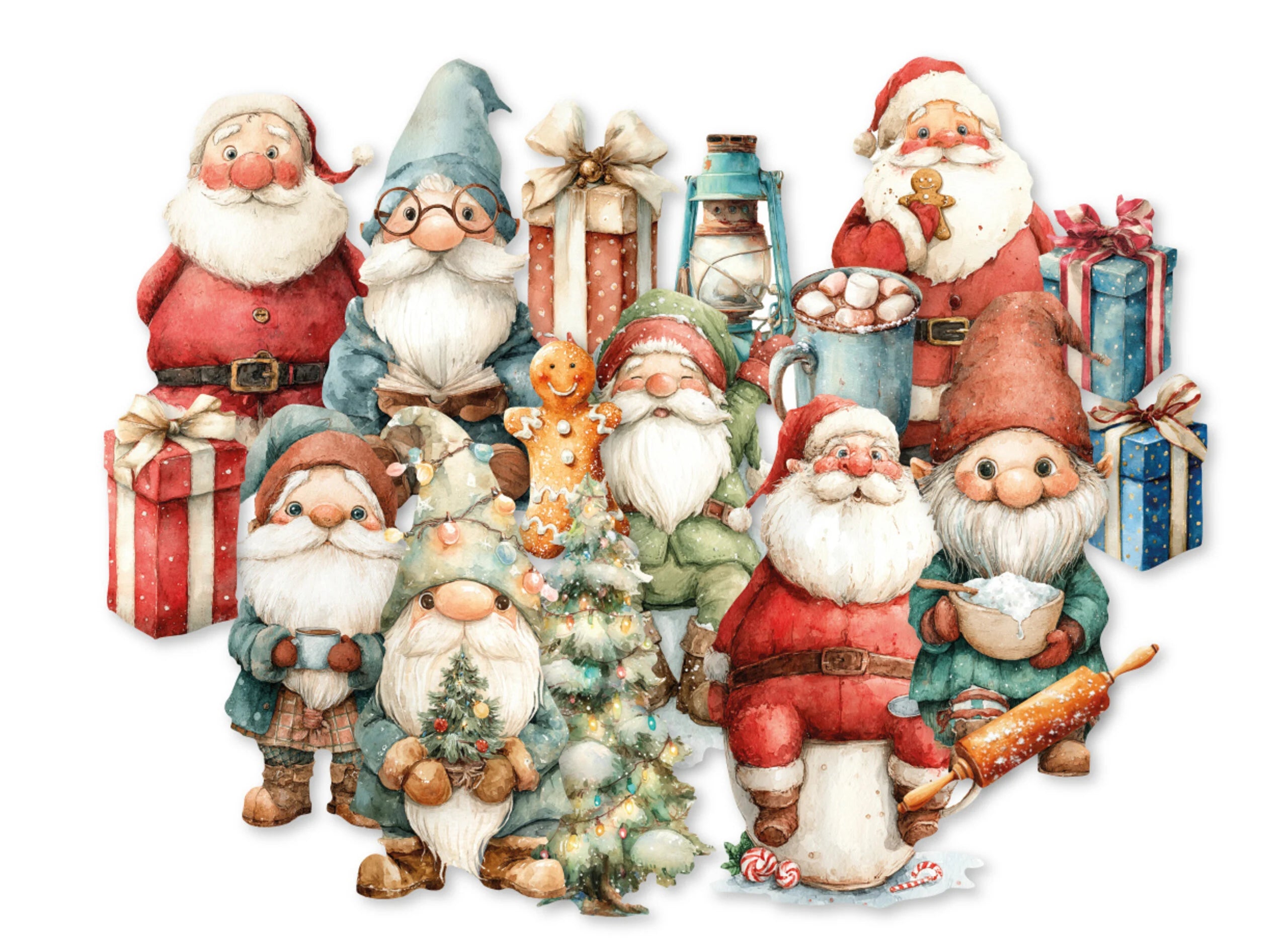 Dutch Doobadoo - Merry and Bright A6 Dutch Collage Die cuts - Santa & Gnomes