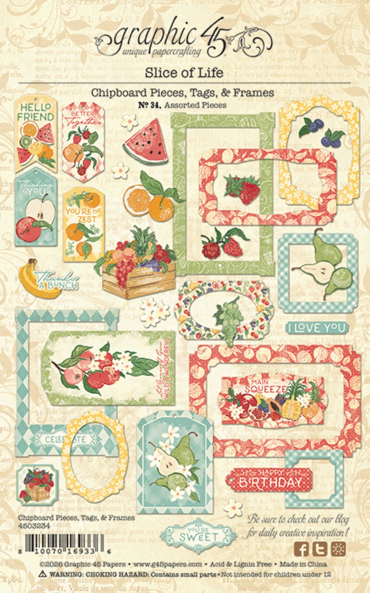 Graphic 45 - Slice of Life - Chipboard Tags & Frames