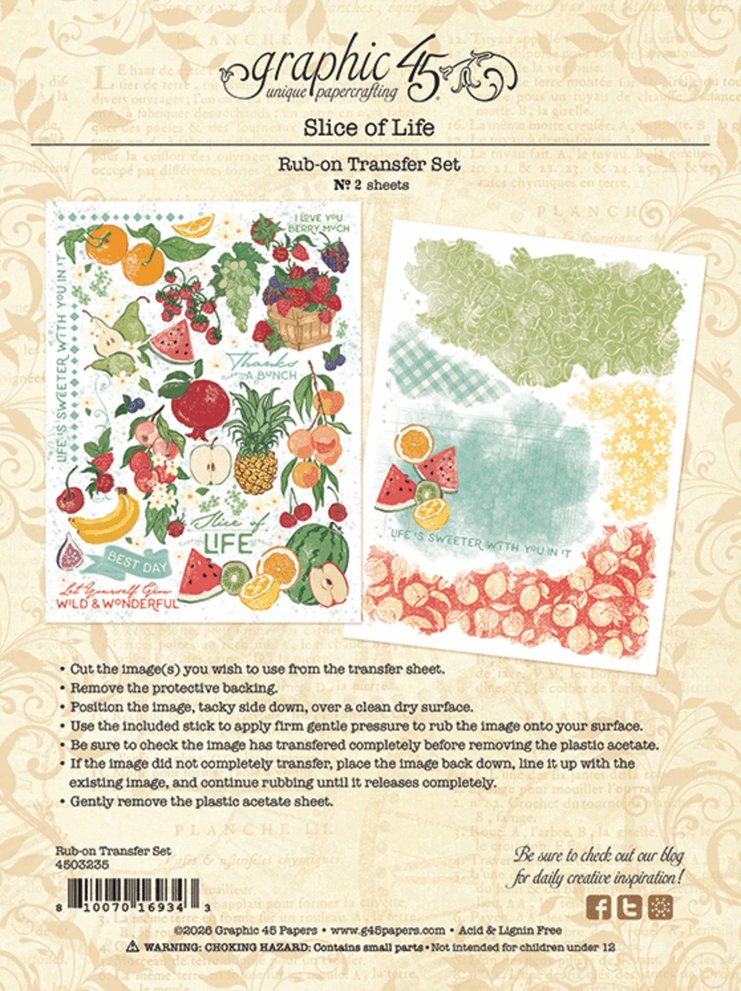 Graphic 45 - Rub On Transfers - Slice of Life