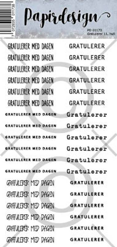 Papirdesign - Ord klistremerker - Gratulerer 11, hvit