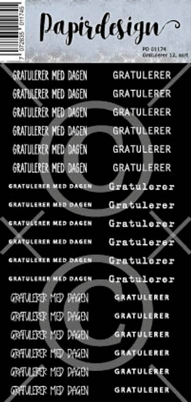 Papirdesign - Ord klistremerker - Gratulerer 12, sort