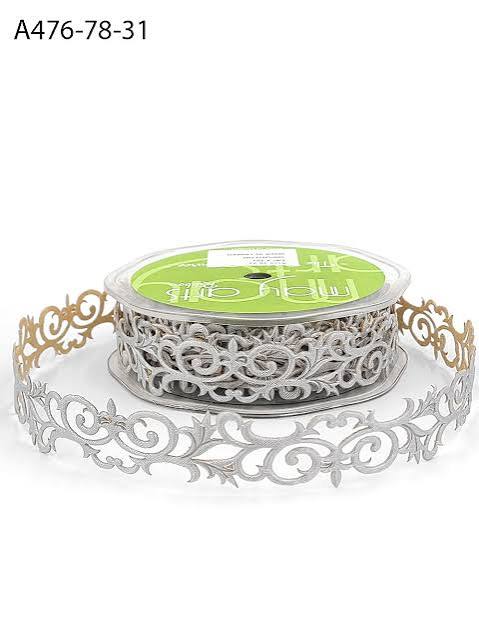 May Arts - Fleur-de-Lis Scroll Adhesive Ribbon - Silver (metersvis)