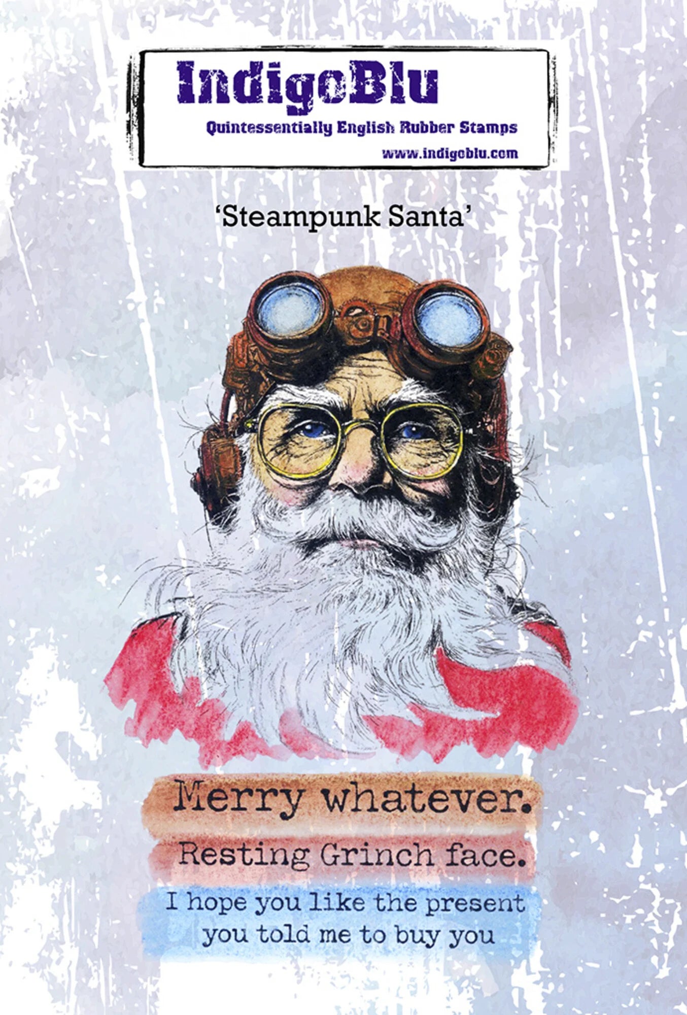 IndigoBlu - A6 Red Rubber Stamp - Steampunk Santa