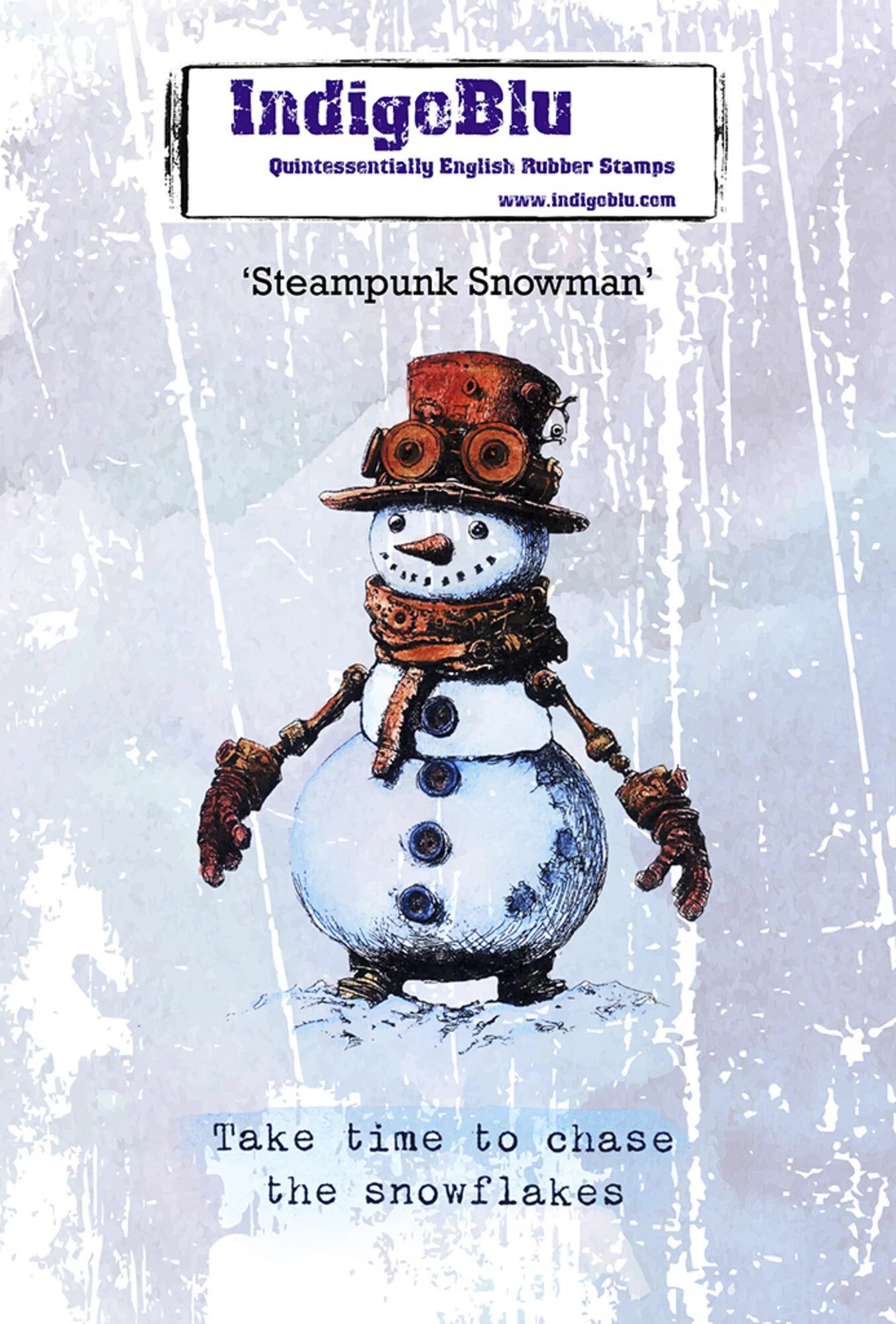 IndigoBlu - A6 Red Rubber Stamp - Steampunk Snowman