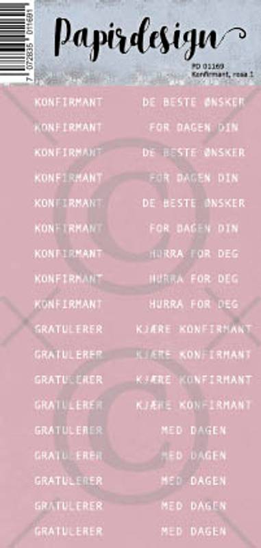 Papirdesign - Ord klistremerker - Konfirmant, rosa 1