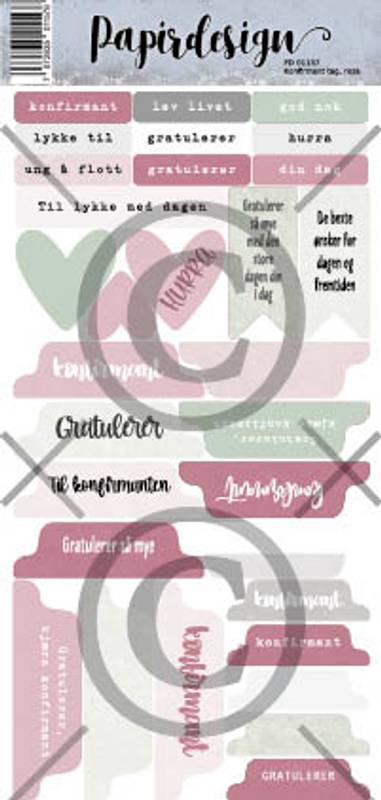 Papirdesign - Klistremerker - Konfirmant tag, rosa