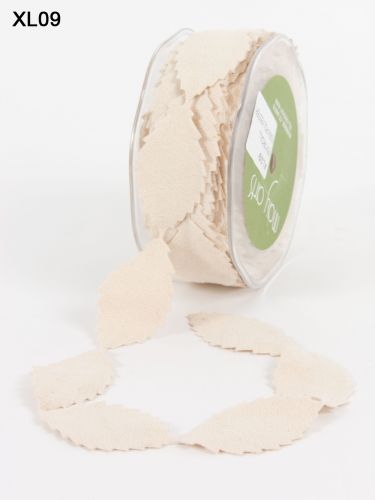 May Arts - Faux Suede Leaves Ribbon with Cut Edge - Beige (metervis)