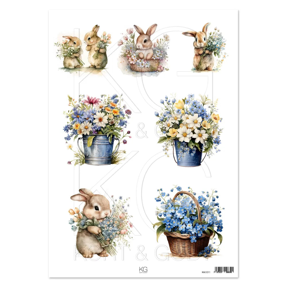 Kort & Godt - Motivark - Blomster Kanin - A4