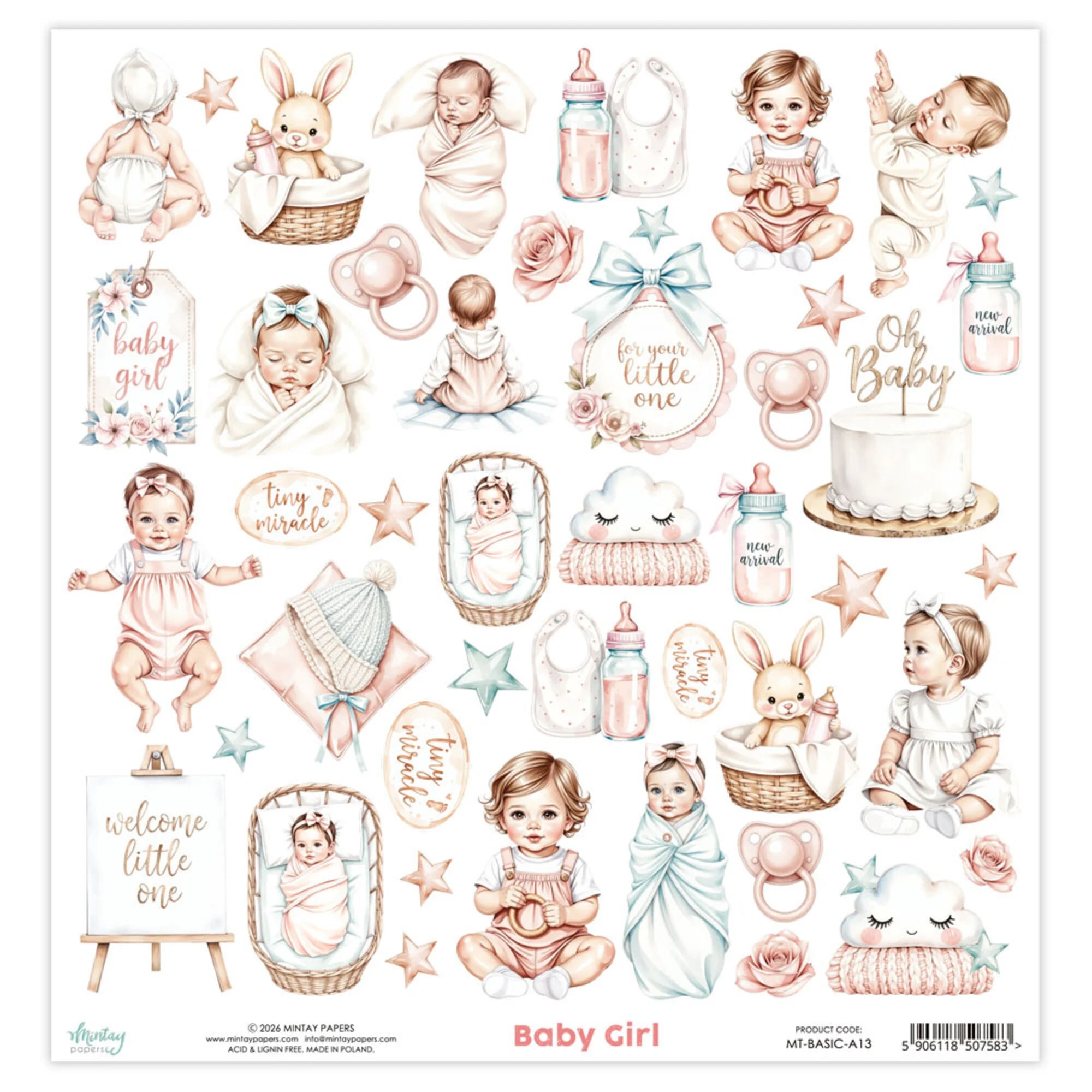 Mintay Papers - Elements - Baby Girl - Klippark - 12 x 12"