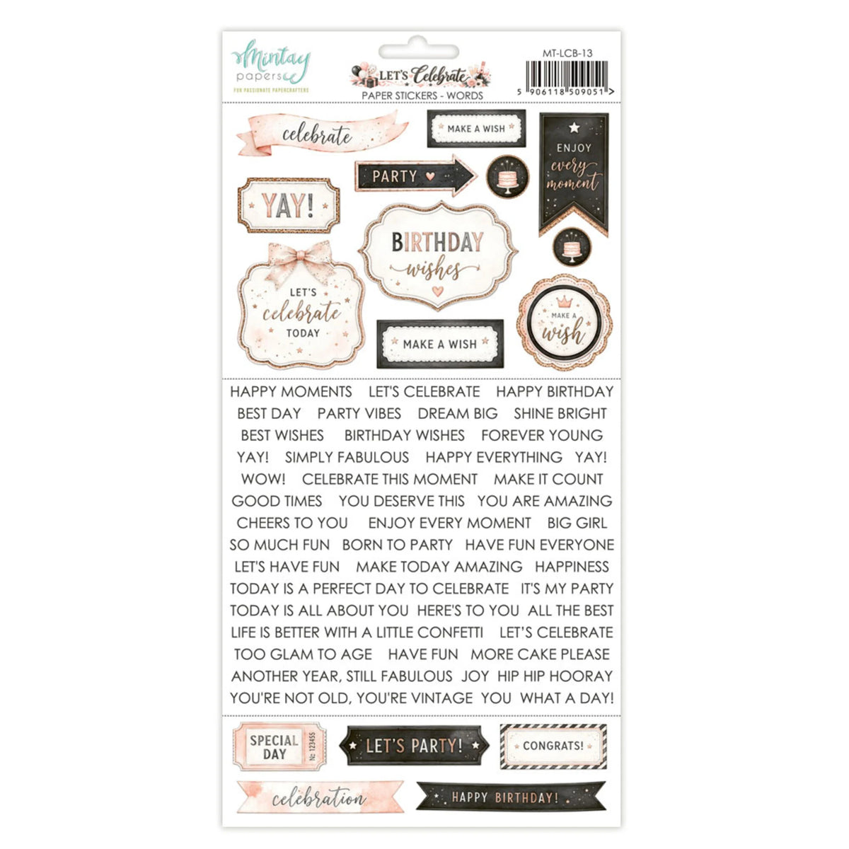 Mintay - Let's Celebrate - Paper Stickers Words - 6 x 12"