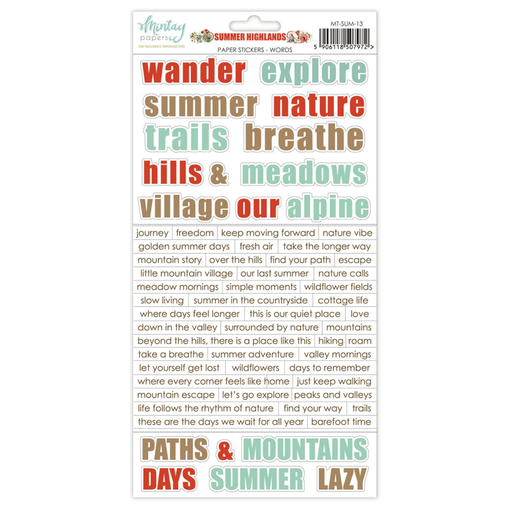 Mintay - Summer Highlands - Paper Stickers Words - 6 x 12"