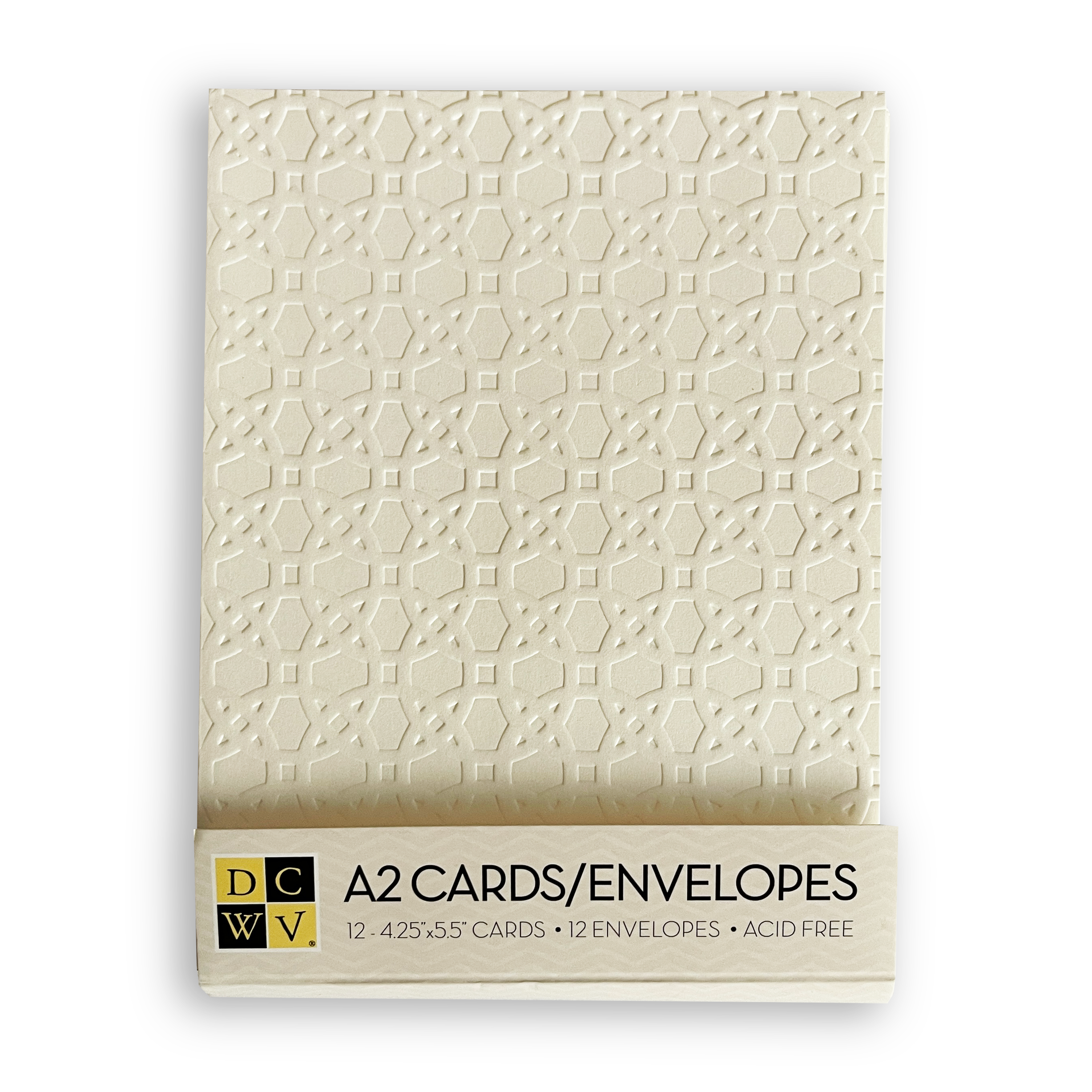 DCWV - Kort og  konvolutter - m/preget mønster - Krem  (12 stk) små