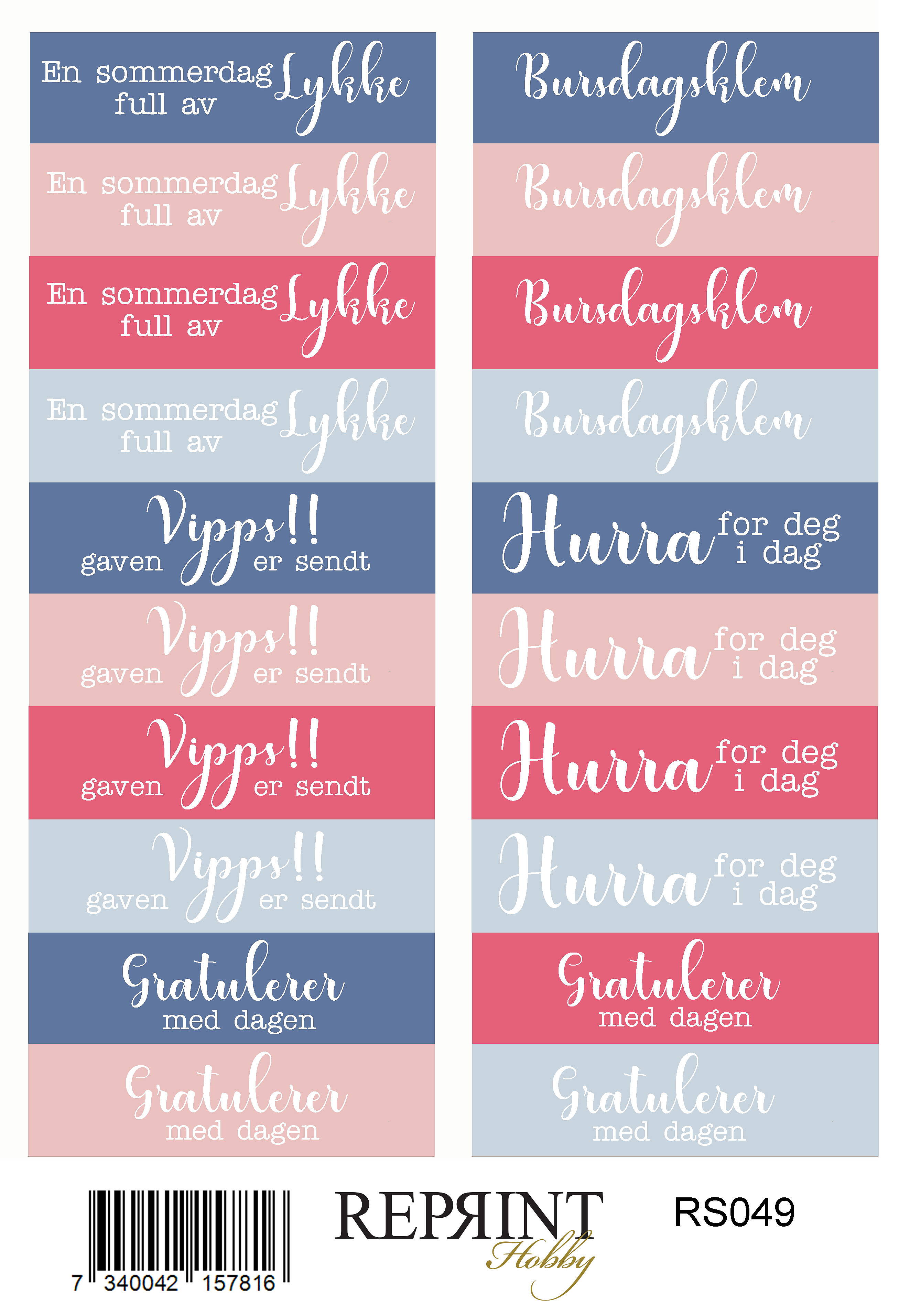 Reprint - Summer Garden Collection - Text Norsk - Paper Stickers