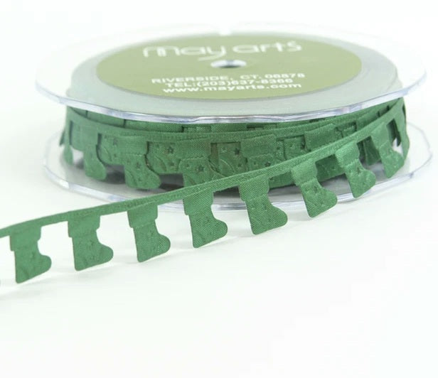 May Arts - Satin Cut Outs Ribbon - Green Stocking (metervis)