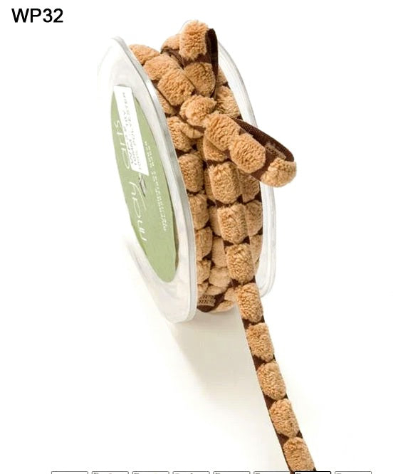 May Arts - Chenille Dots - Brown Ribbon (metervis)