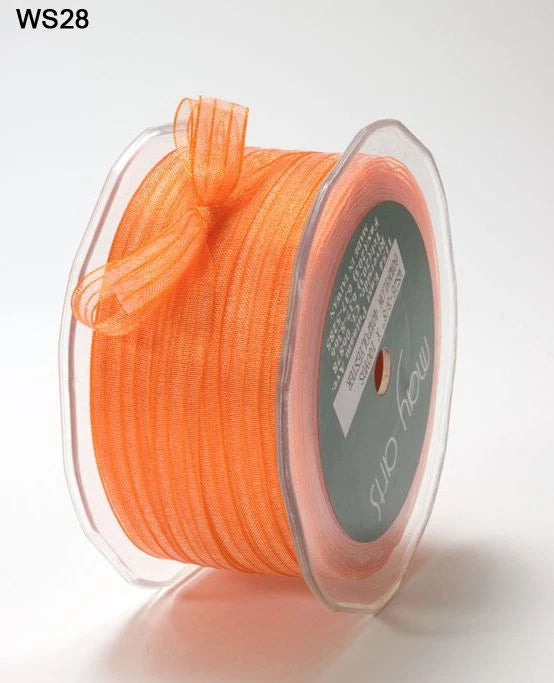 May Arts: Sheer Pinstripe Ribbon - Orange (metervis)