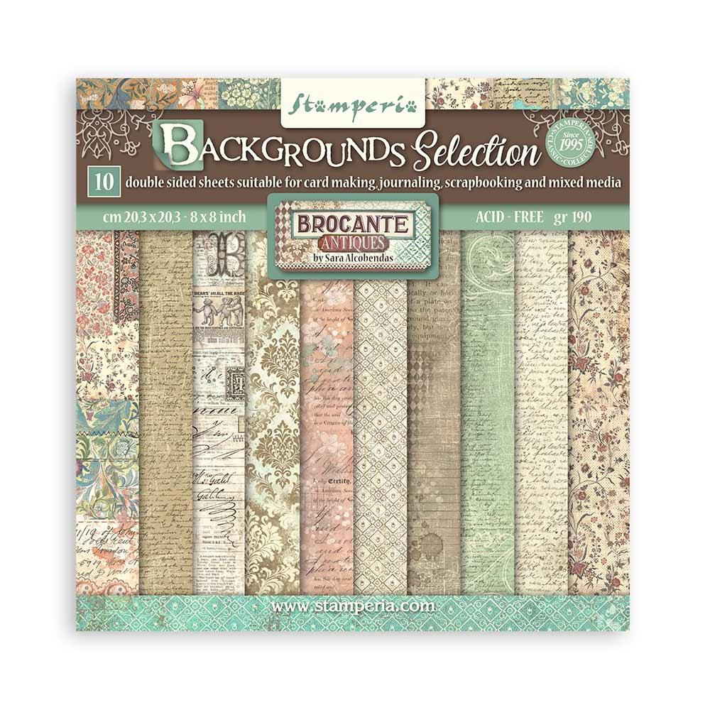 Stamperia - Brocante Antiques - Backgrounnd Selection - Paper Pad - 8 x 8"