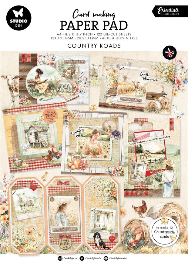 Studio Light Paper Pad - Cardmaking Paper Pad - Country Roads - A4
