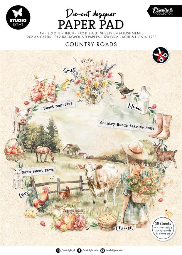 Studio Light Paper Pad "Die-Cut Paper Pad - Country Roads - A4