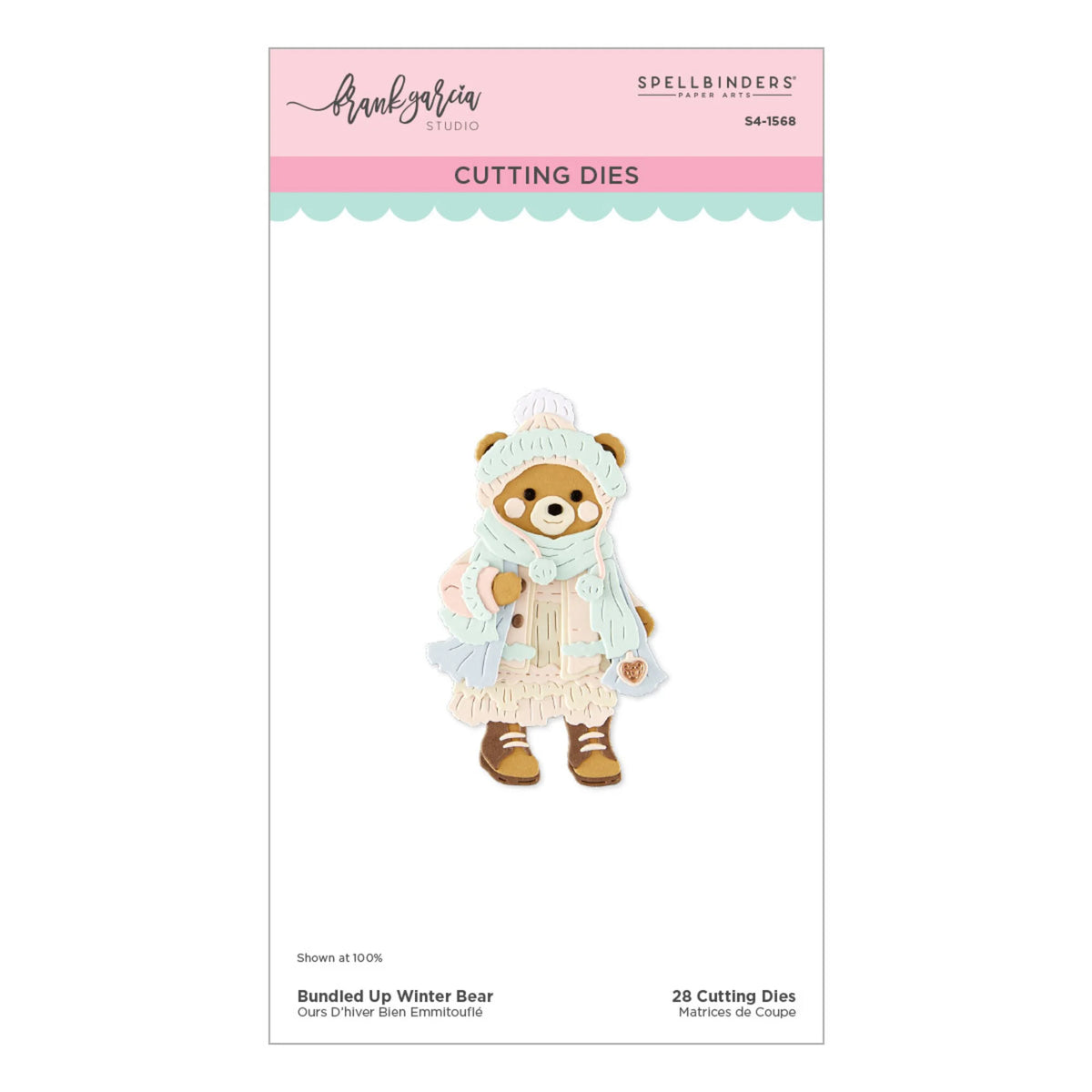 Spellbinders - Christmas Blush Etched Dies - Bundled Up Winter Bear by Frank Garcia
