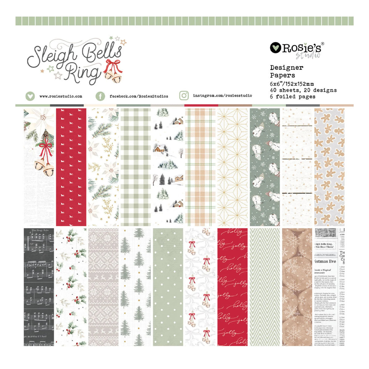 Spellbinders - Sleigh Bells Ring - 6x6 Inch Designer Paper Pad by Rosie's Studio