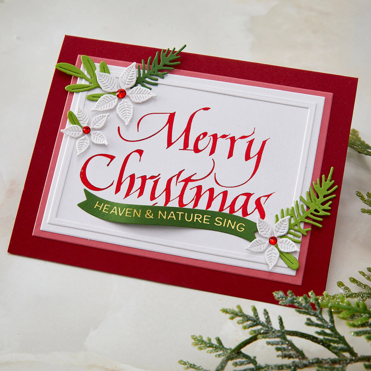 Spellbinders - Upright Italic Holiday Sentiments Press + Foil Plate Merry Christmas by Paul Antonio