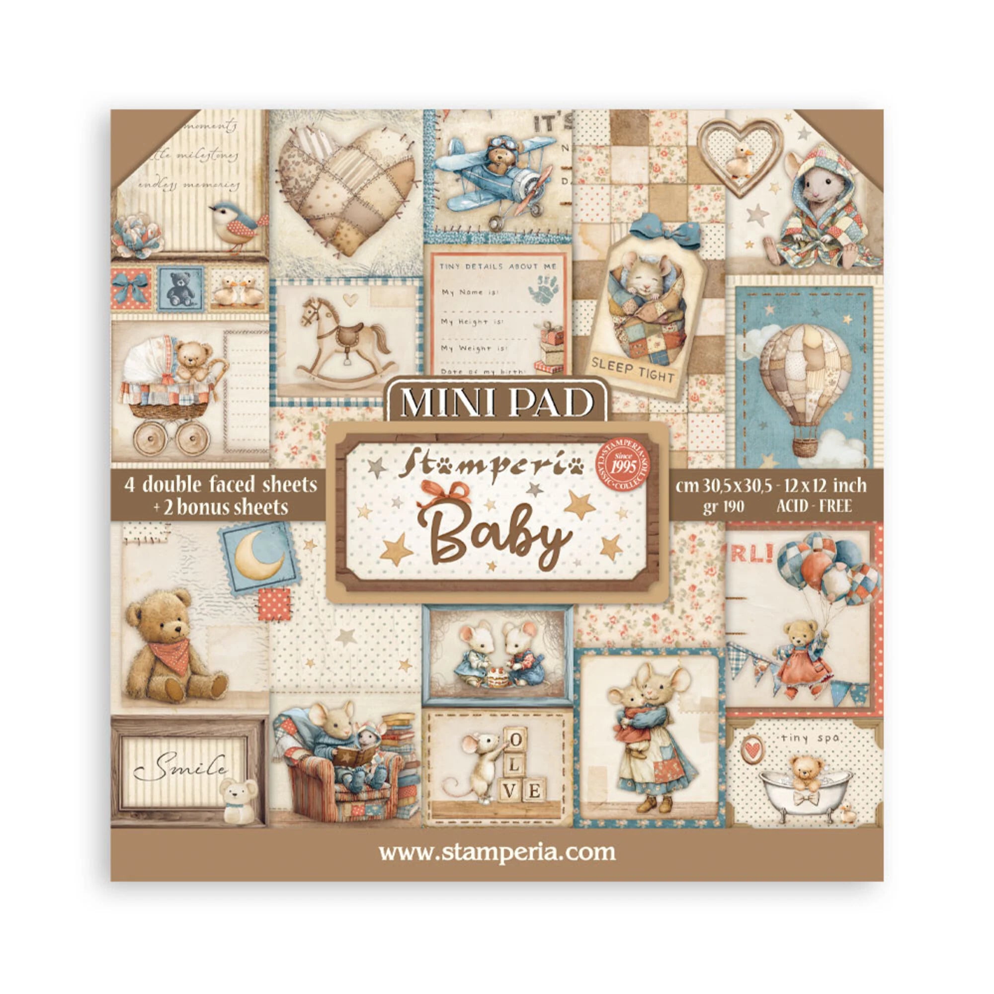 Stamperia - Baby - Mini Paper Pad 12 x 12" ( 6 ark)