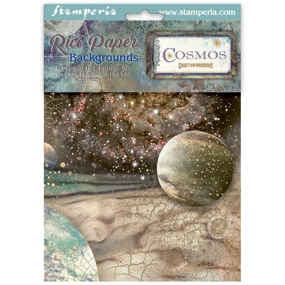 Stamperia - Cosmos - A6 Mini Rice Paper Backgrounds Selection by Cristina Radovan