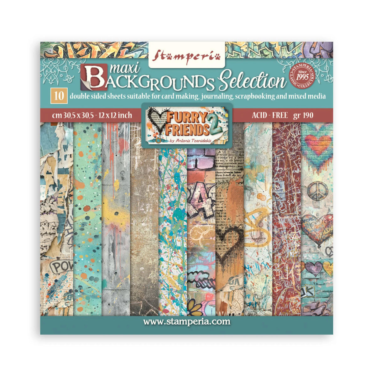 Stamperia - Furry Friends 2 - Maxi Background Selection - Paper Pad - 12 x 12"