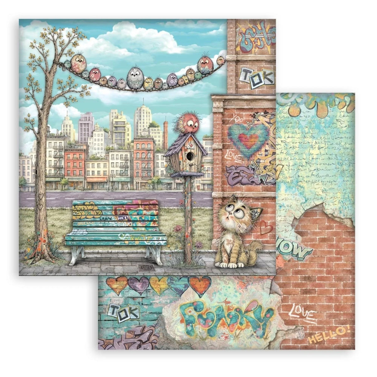 Stamperia - Furry Friends 2 - Bench and Nest - 12 x 12"