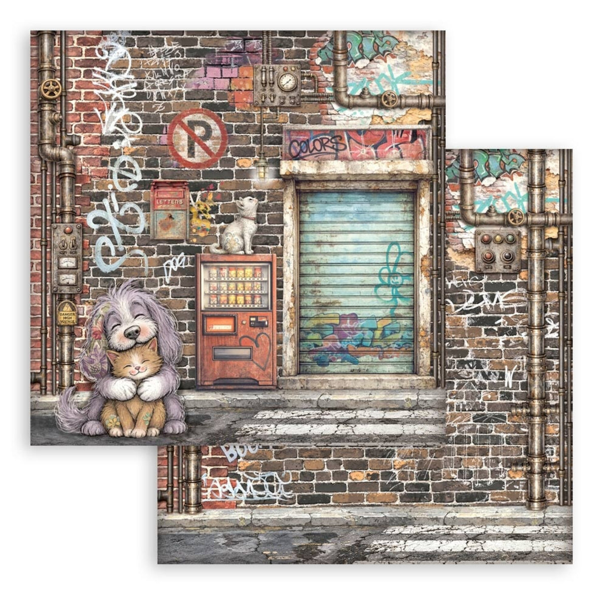 Stamperia - Furry Friends 2 - Street Art Dog and Cat - 12 x 12"
